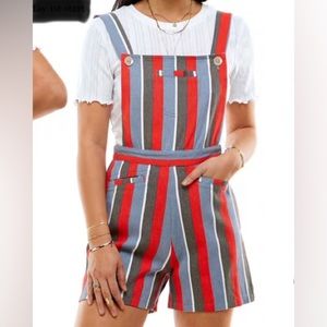 Striped cotton twill bib Shortall